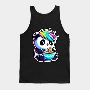 Panda with Rainbow Hair Eating Ramen Tank Top